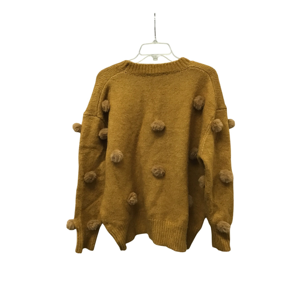Zara Women Mustard Yellow Knit Sweater Pom Pom Embellished Long Sleeve Small