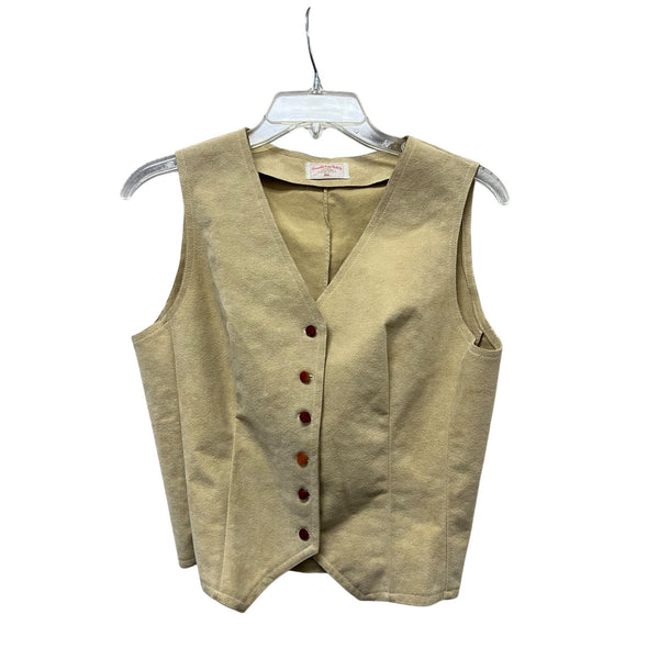 Specially Handmade By Ann Womens Beige Suede-Like Button-Up Vest Sleeveless Size OS