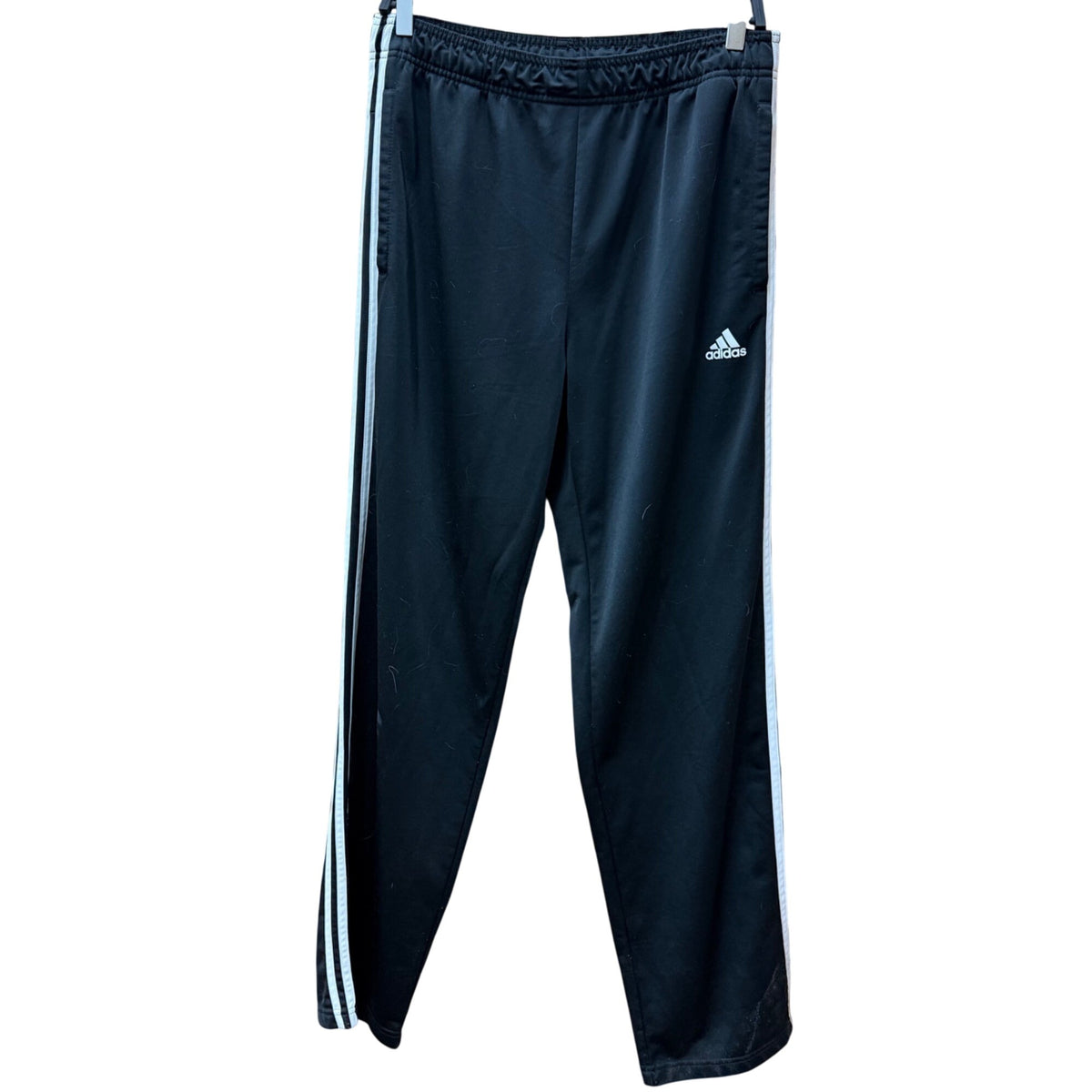 Adidas Mens Black Polyester Track Pants Size L With Stripes Sport Performance