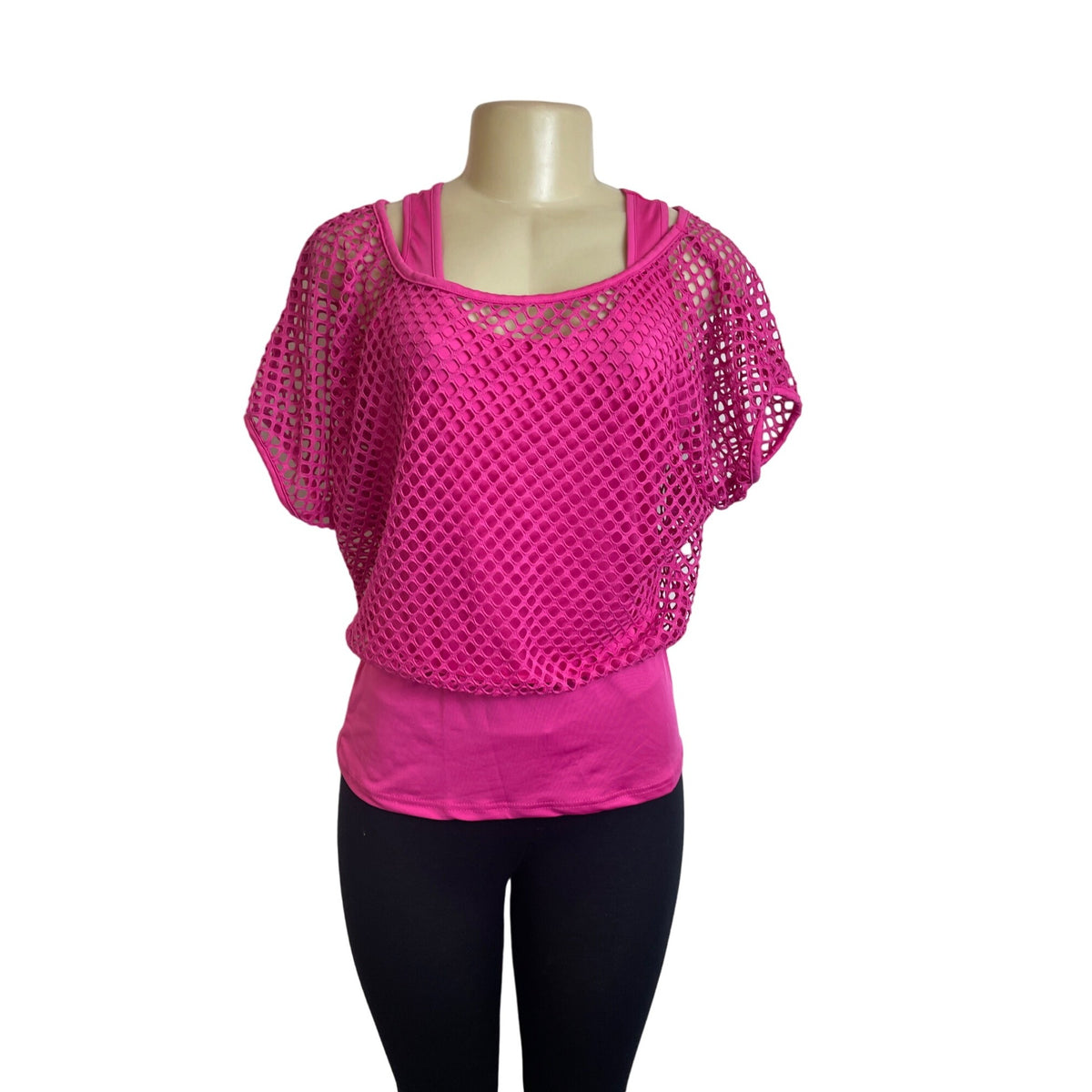 Smile Fish Women's Hot Pink Sleeveless Tank Top and Mesh Combo Sz L - NWT