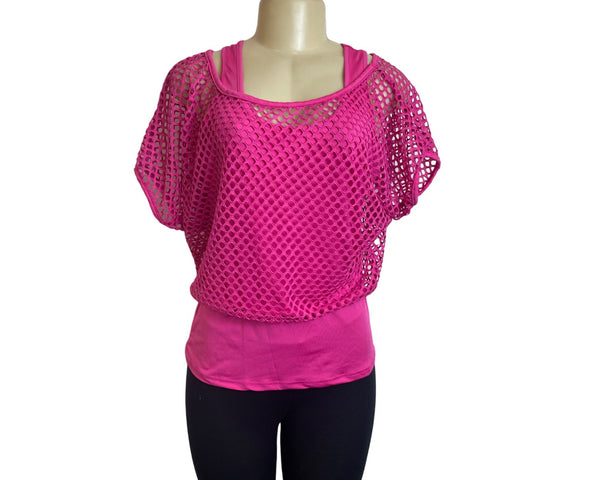 Smile Fish Women's Hot Pink Sleeveless Tank Top and Mesh Combo Sz L - NWT