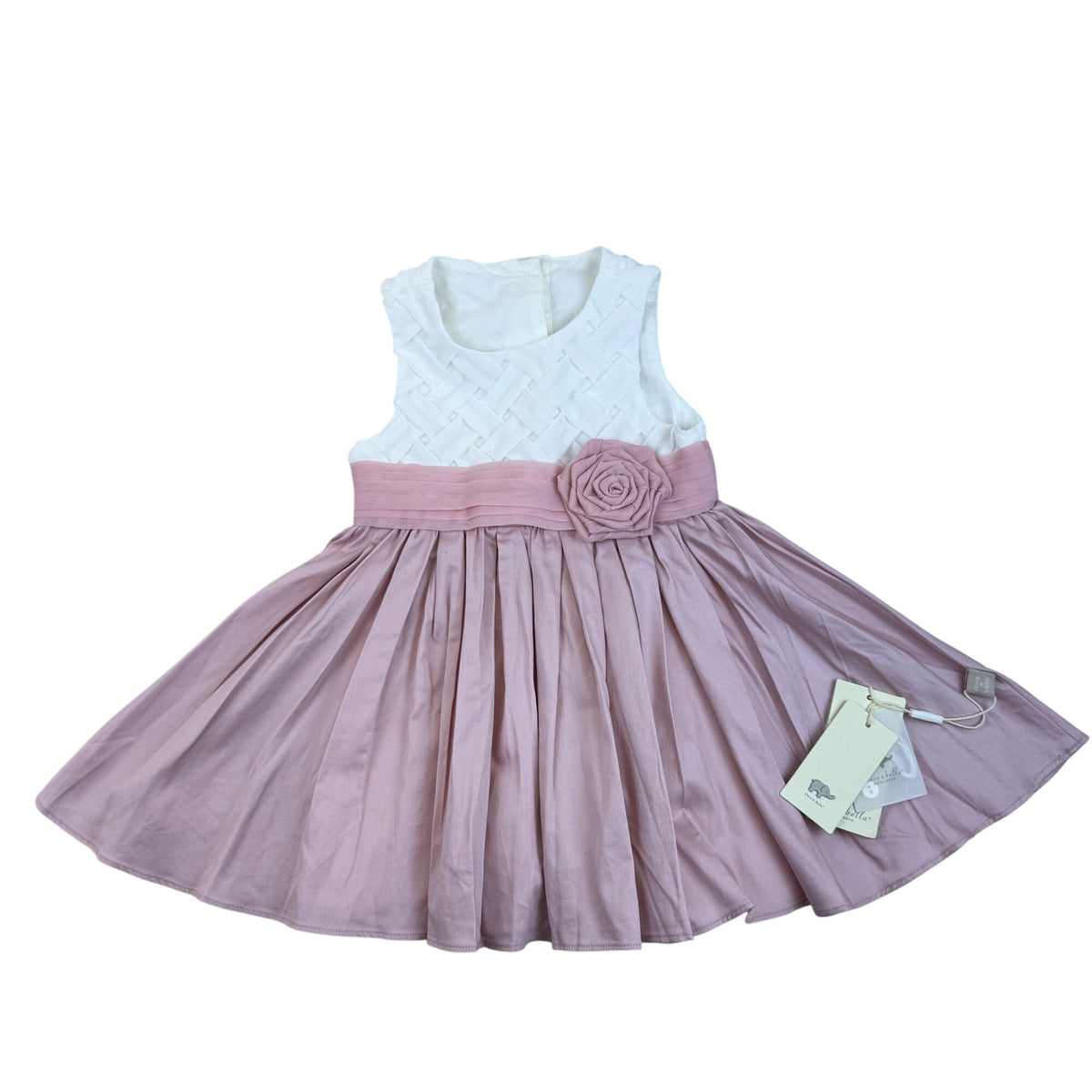 Dave & Bella Baby Girls White & Pink Sleeveless Dress Rose Detail 12M - New