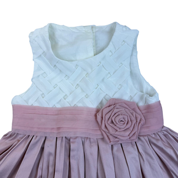 Dave & Bella Baby Girls White & Pink Sleeveless Dress Rose Detail 12M - New
