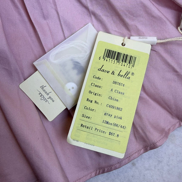 Dave & Bella Baby Girls White & Pink Sleeveless Dress Rose Detail 12M - New