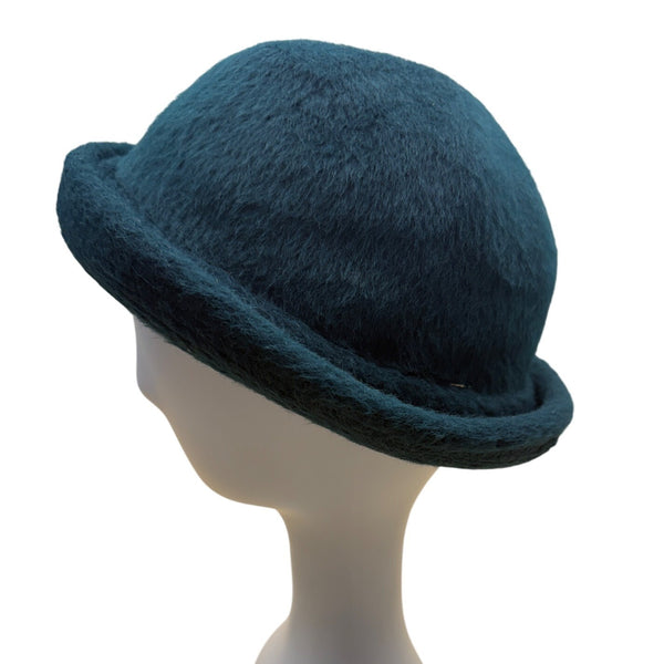 Teal Alpaca Wool Cloche Hat By Beatriz Canedo Patiño Made In Bolivia Folded Brim