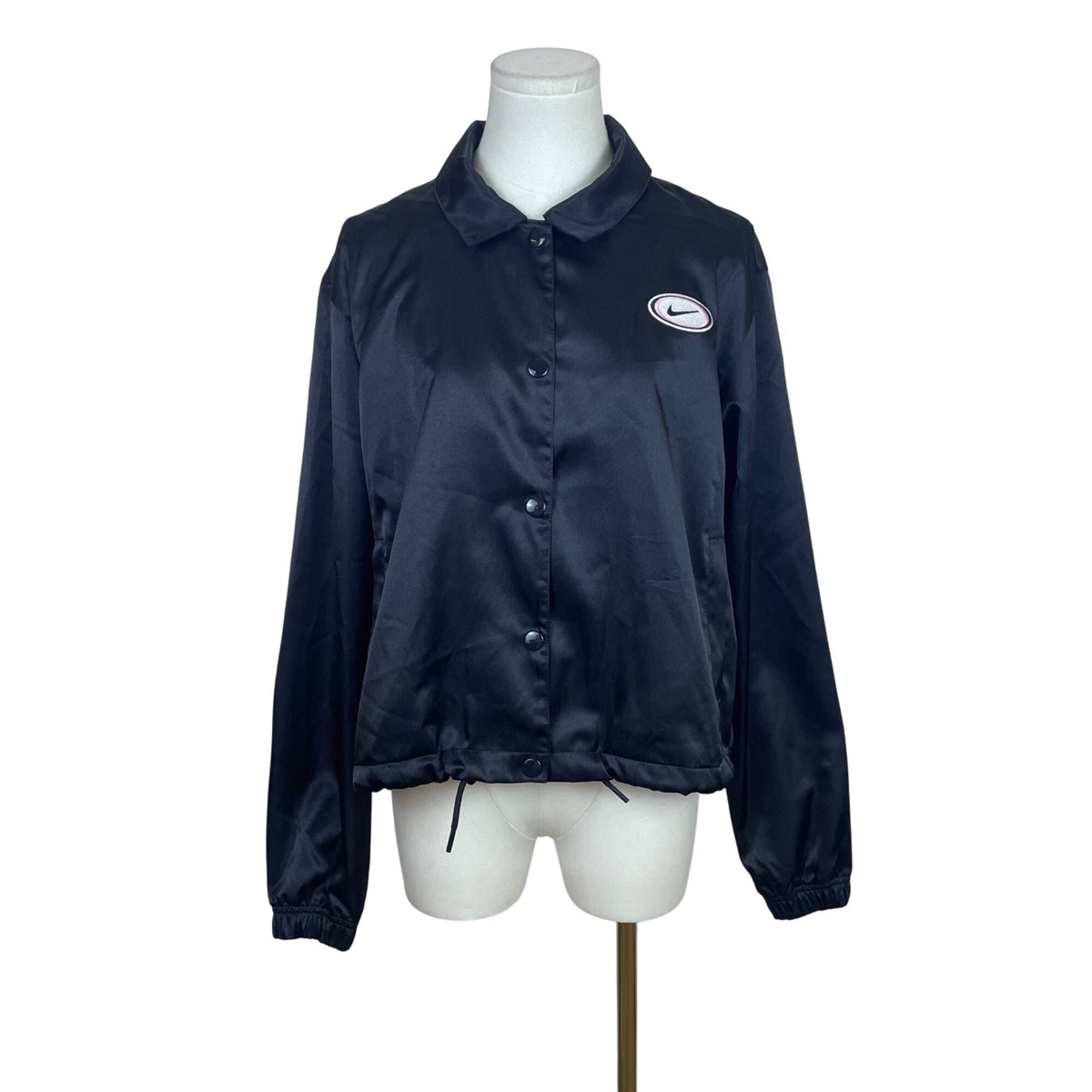 Nike Women's Black Satin Logo Button Up Jacket Size M