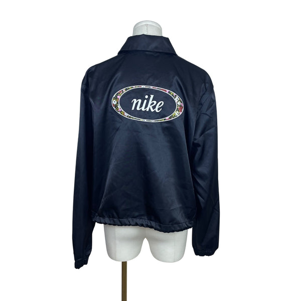 Nike Women's Black Satin Logo Button Up Jacket Size M