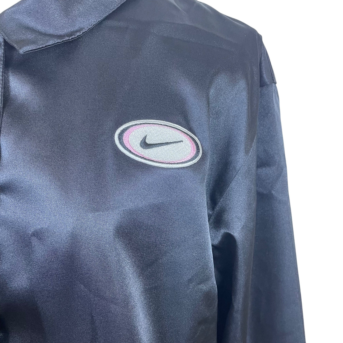 Nike Women's Black Satin Logo Button Up Jacket Size M