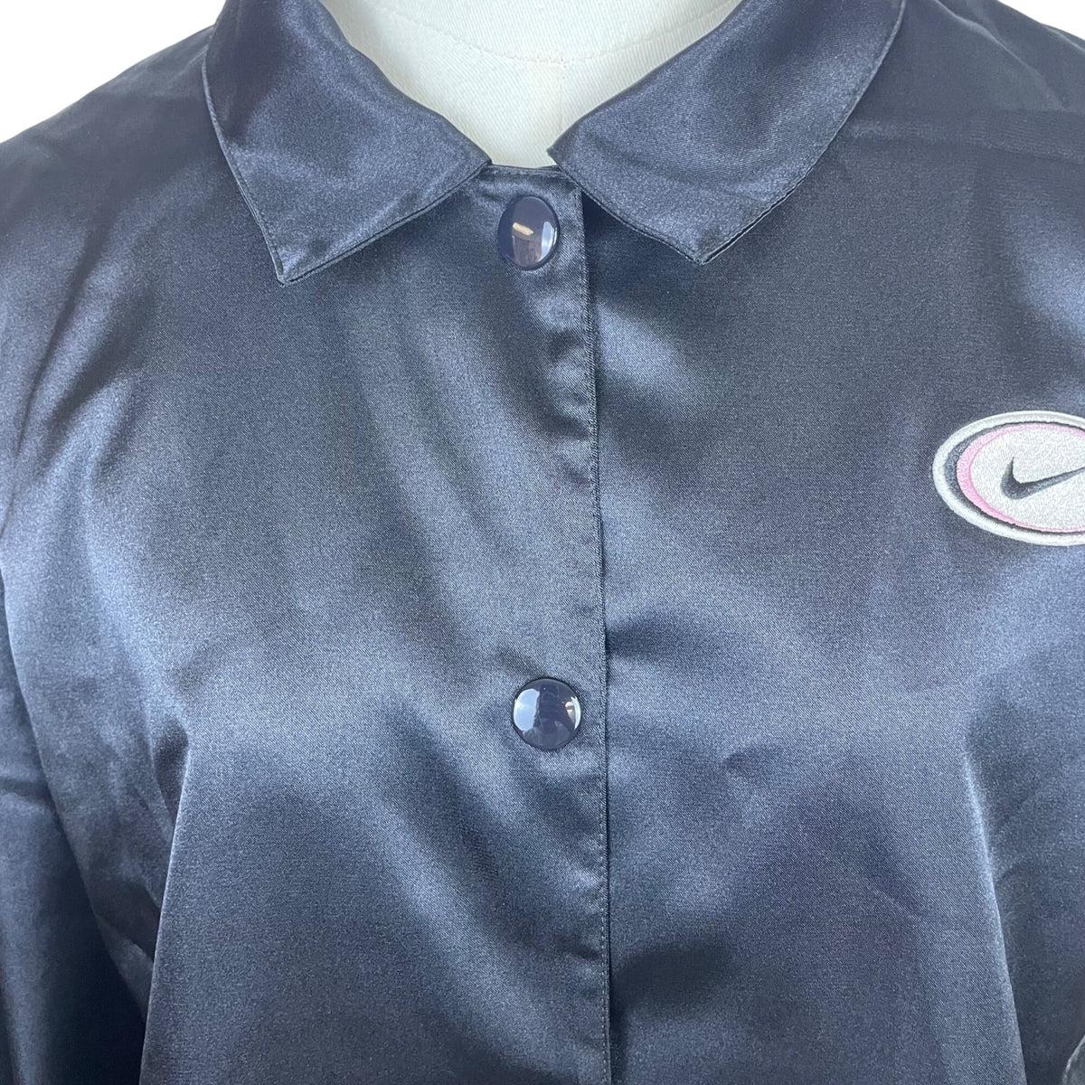 Nike Women's Black Satin Logo Button Up Jacket Size M