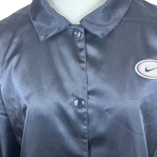 Nike Women's Black Satin Logo Button Up Jacket Size M