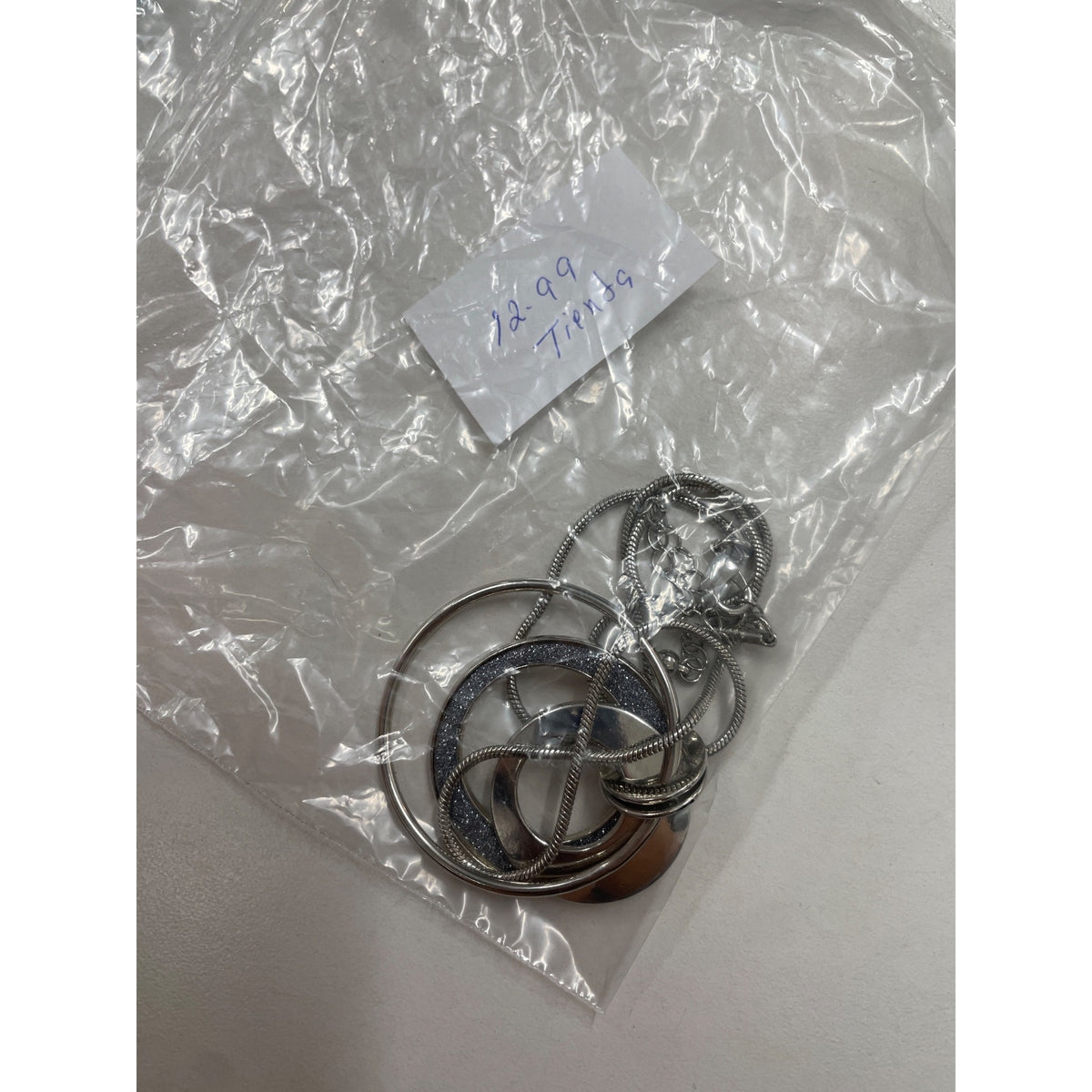 Silver Tone Womens Triple Circle Pendant Necklace