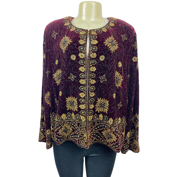 Vtg Adrianna Papéll Women’s Red Volero Velvet with Sequin Beads Sz XS