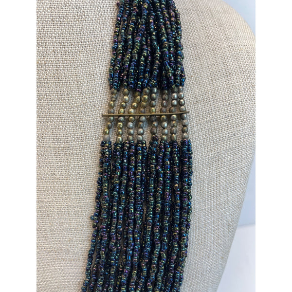 Vintage Egyptian Muti-strand Bib with Iridescent Beads Necklace - 24in