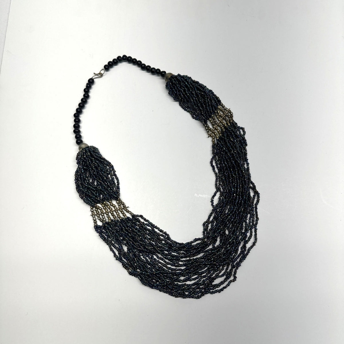 Vintage Egyptian Muti-strand Bib with Iridescent Beads Necklace - 24in