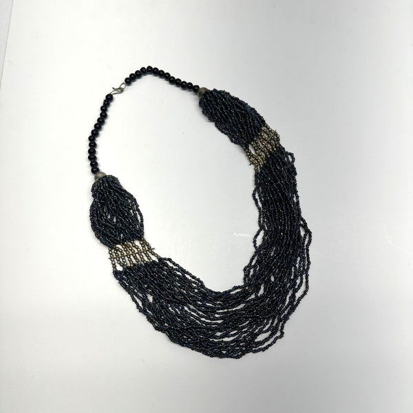 Vintage Egyptian Muti-strand Bib with Iridescent Beads Necklace - 24in