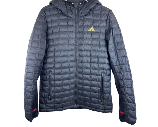 Adidas Mens Black Hooded Quilted Jacket Climalite Full-Zip Lightweight XL Size