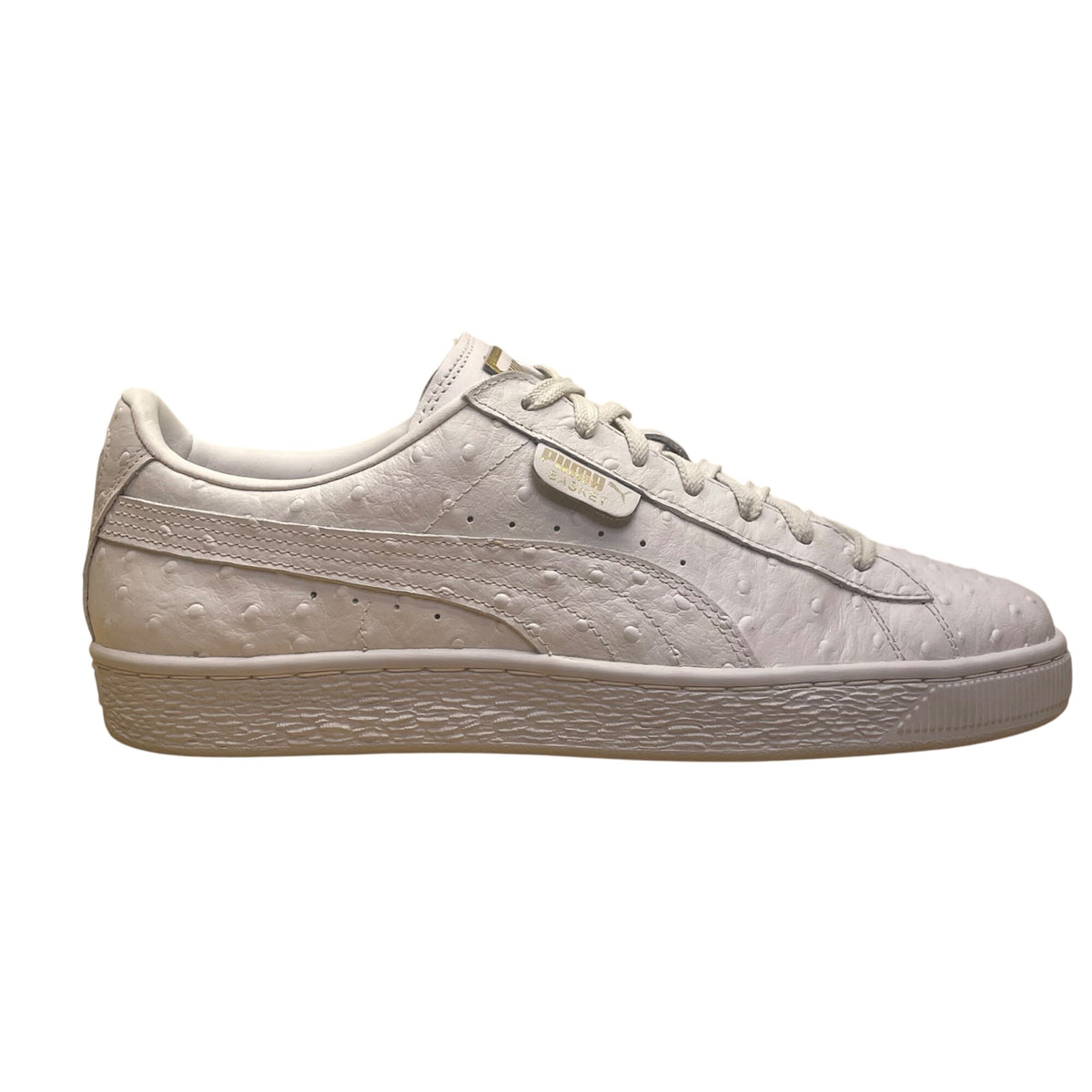 Puma Women’s White Leather Low-Top Lace-Up Basket Ostrich Texture Sneakers Size 9.5