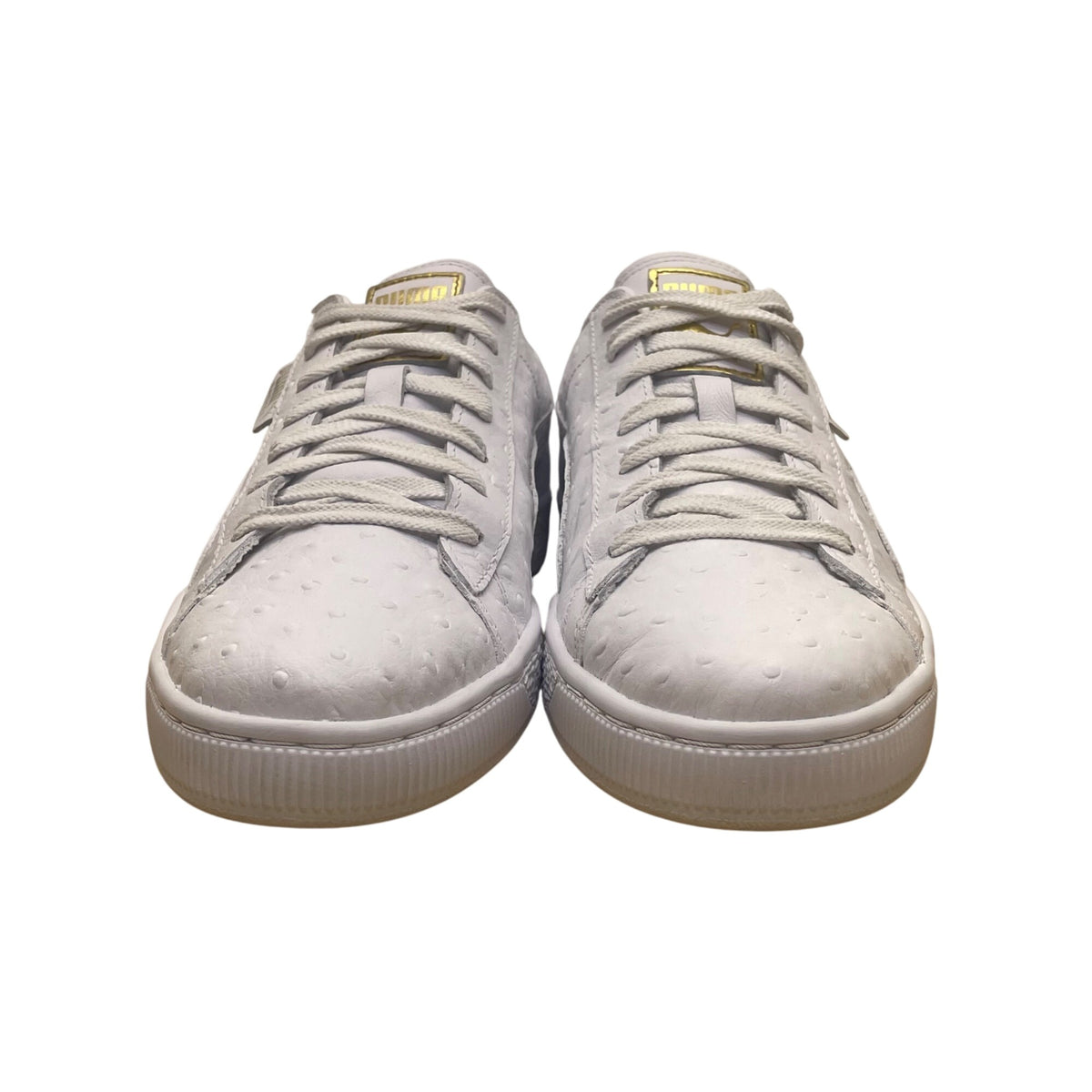 Puma Women’s White Leather Low-Top Lace-Up Basket Ostrich Texture Sneakers Size 9.5
