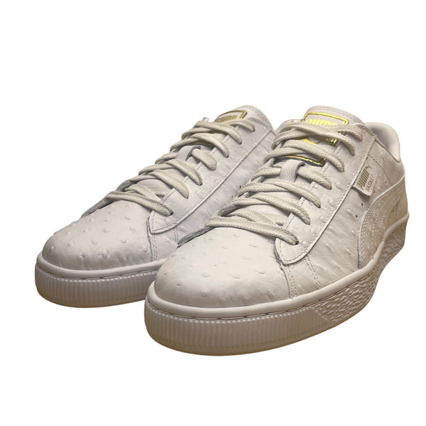 Puma Women’s White Leather Low-Top Lace-Up Basket Ostrich Texture Sneakers Size 9.5
