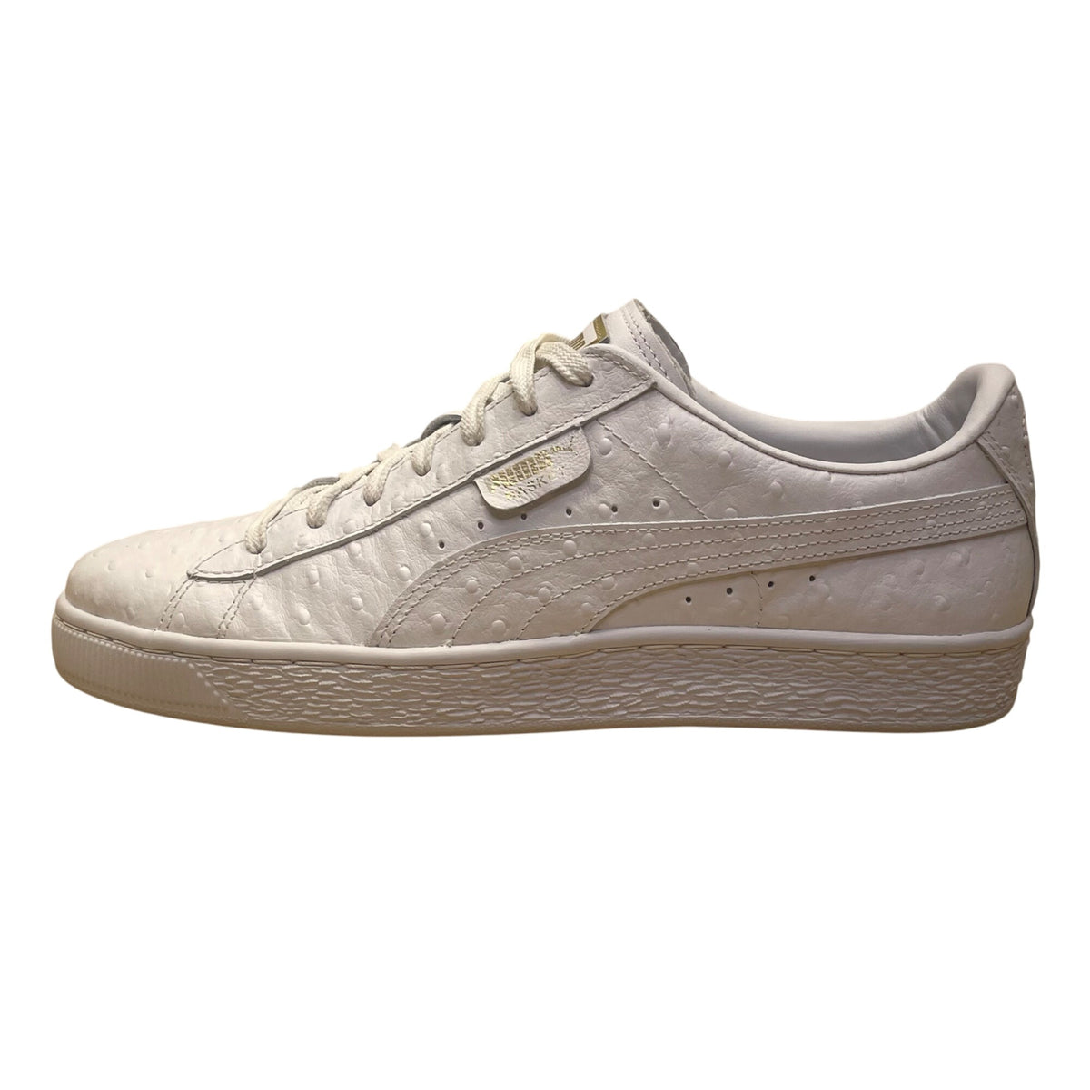 Puma Women’s White Leather Low-Top Lace-Up Basket Ostrich Texture Sneakers Size 9.5