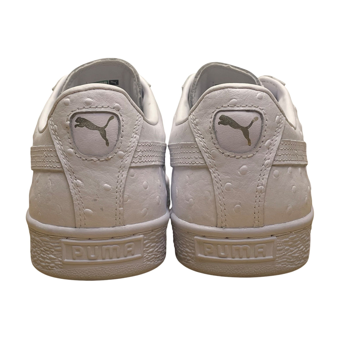 Puma Women’s White Leather Low-Top Lace-Up Basket Ostrich Texture Sneakers Size 9.5