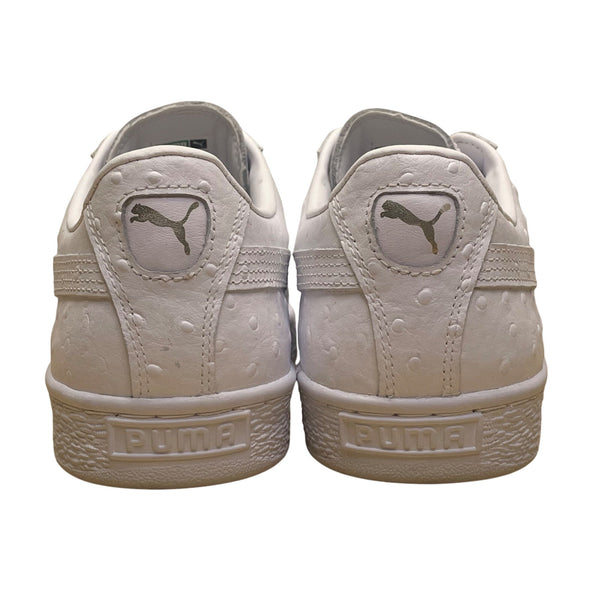 Puma Women’s White Leather Low-Top Lace-Up Basket Ostrich Texture Sneakers Size 9.5