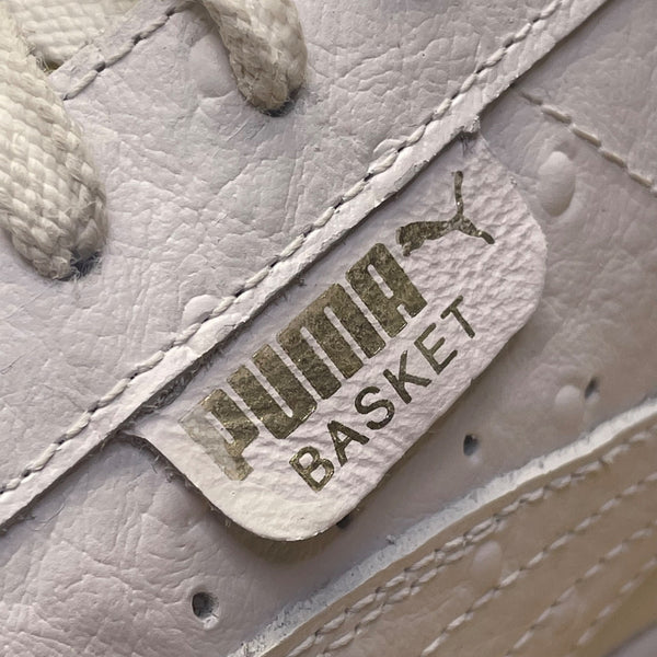 Puma Women’s White Leather Low-Top Lace-Up Basket Ostrich Texture Sneakers Size 9.5