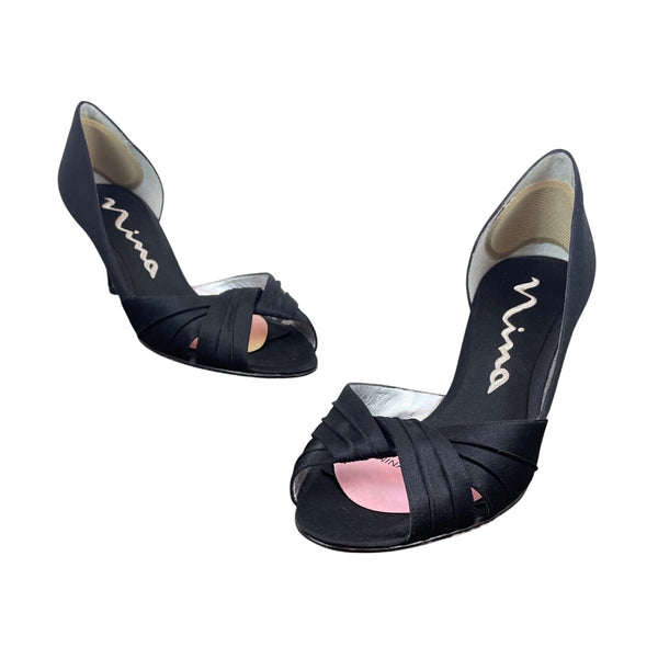 Nina New York Black Culver Peep-Toe Kitten Slip-On Heel Sz- 9M