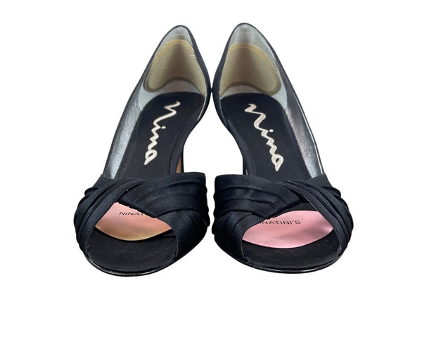 Nina New York Black Culver Peep-Toe Kitten Slip-On Heel Sz- 9M