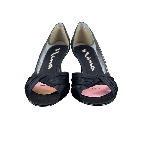 Nina New York Black Culver Peep-Toe Kitten Slip-On Heel Sz- 9M