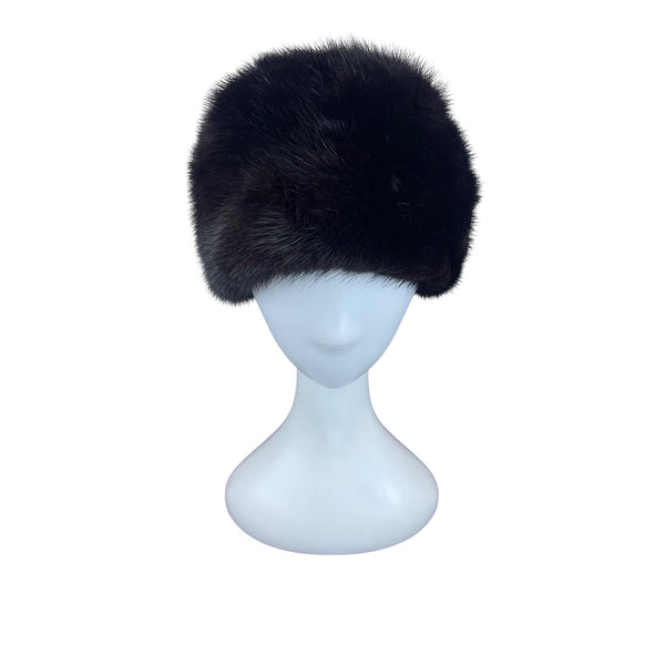 Vintage 60s Black Mink Fur Hat By Marché