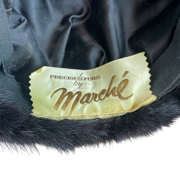 Vintage 60s Black Mink Fur Hat By Marché