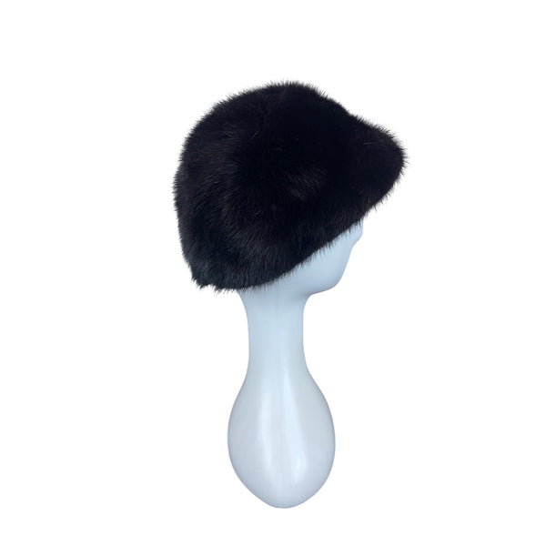 Vintage 60s Black Mink Fur Hat By Marché