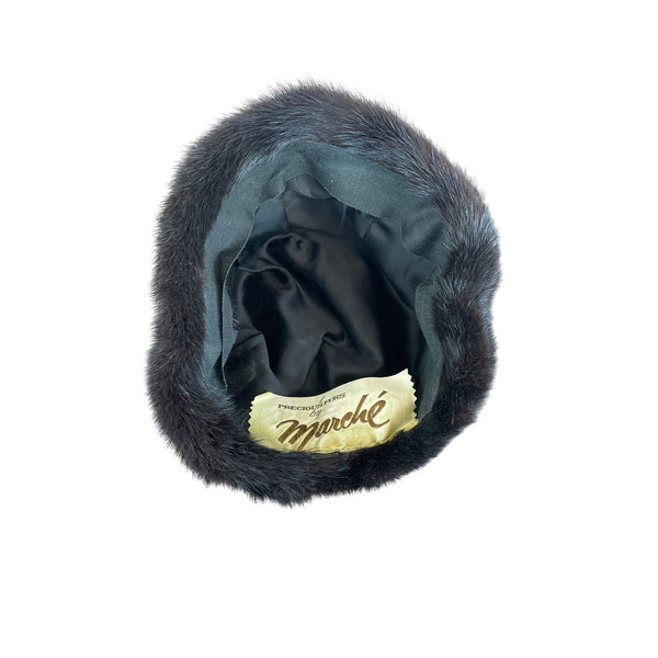 Vintage 60s Black Mink Fur Hat By Marché