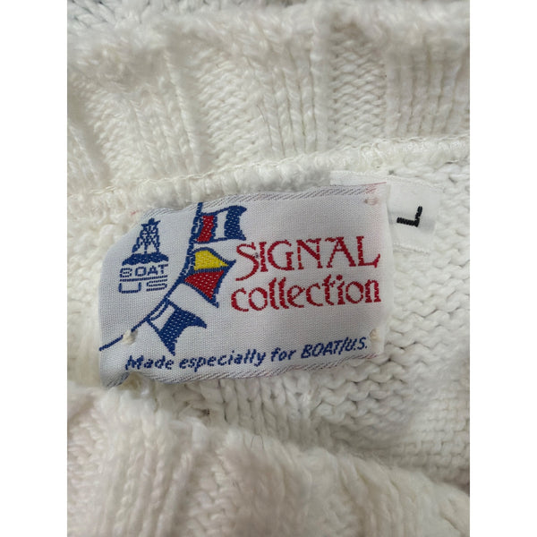 Signal Collection Mens White Cotton Nautical Knit Sweater Large Flag Pattern USA-Made