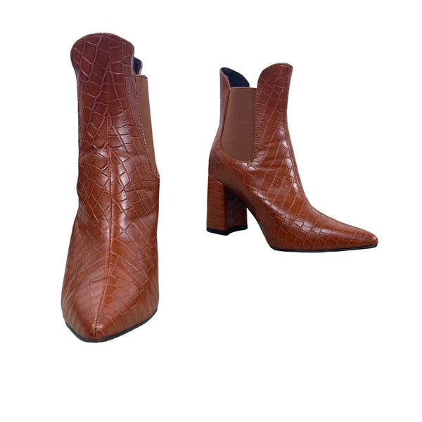 Unbranded Women's Orange Croc Skin Style Block Heel Pointed Toe Ankle Boots Sz 39