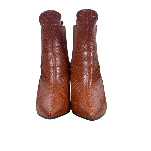 Unbranded Women's Orange Croc Skin Style Block Heel Pointed Toe Ankle Boots Sz 39
