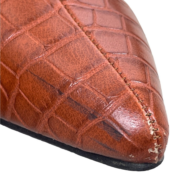 Unbranded Women's Orange Croc Skin Style Block Heel Pointed Toe Ankle Boots Sz 39