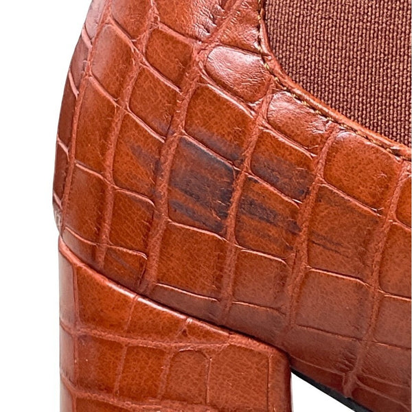 Unbranded Women's Orange Croc Skin Style Block Heel Pointed Toe Ankle Boots Sz 39