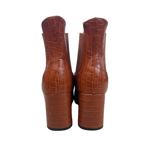 Unbranded Women's Orange Croc Skin Style Block Heel Pointed Toe Ankle Boots Sz 39