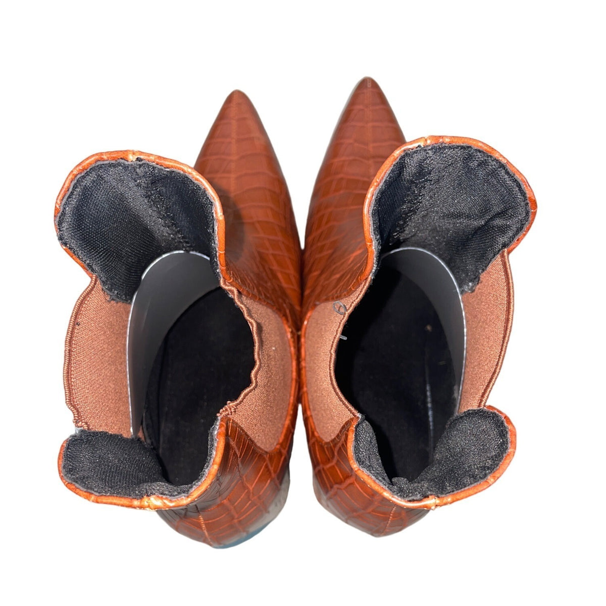 Unbranded Women's Orange Croc Skin Style Block Heel Pointed Toe Ankle Boots Sz 39