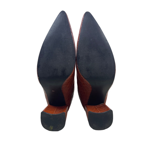 Unbranded Women's Orange Croc Skin Style Block Heel Pointed Toe Ankle Boots Sz 39