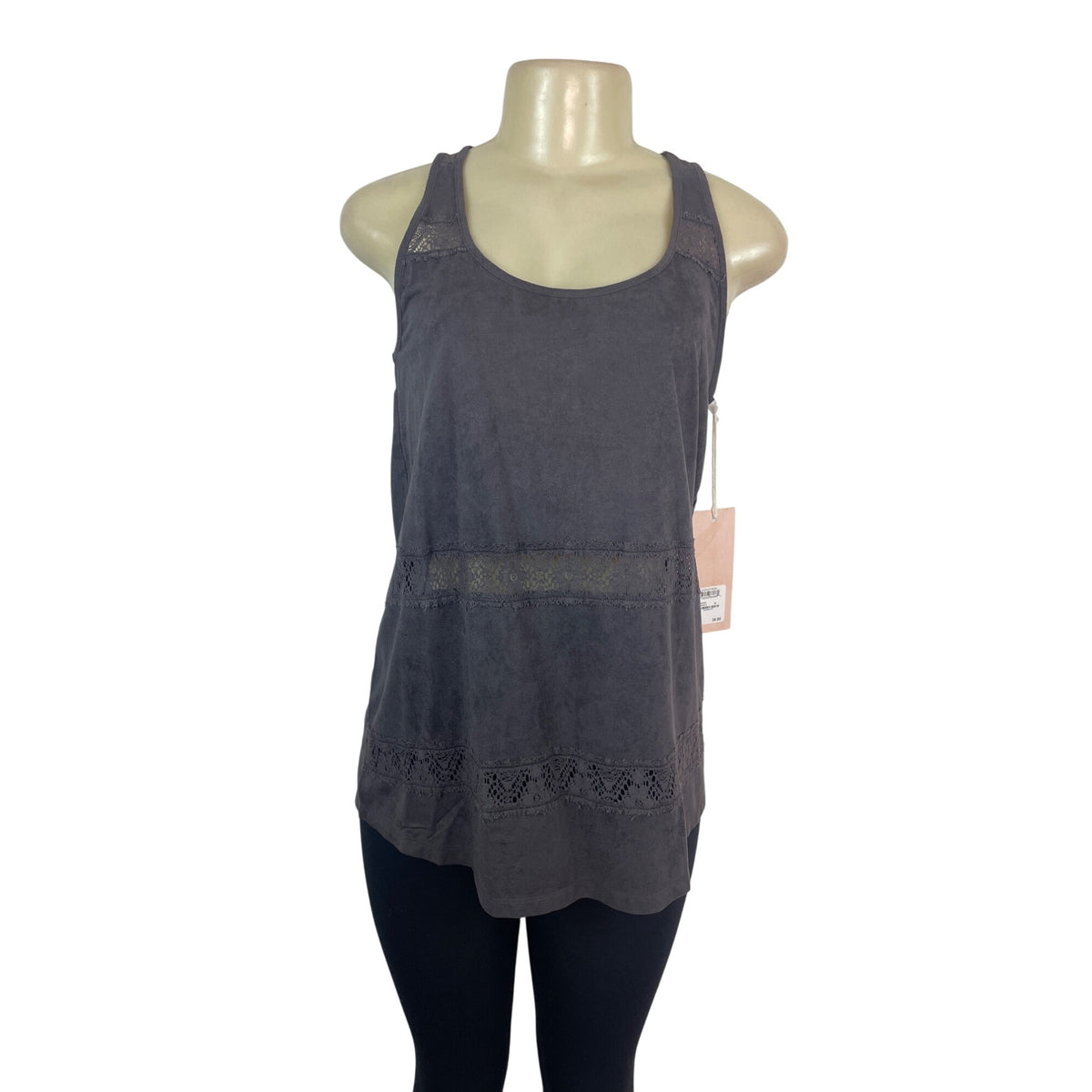 Sun & Shadow Women's Lace Back Gray Sleeveless Tank Top Size M