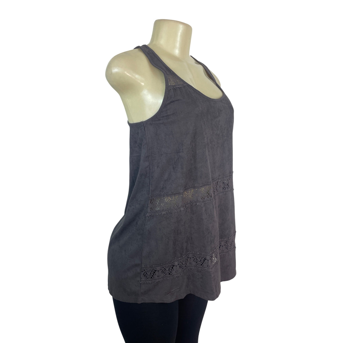 Sun & Shadow Women's Lace Back Gray Sleeveless Tank Top Size M
