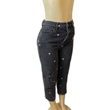 Pacsun Women's Faded Black High Rise Daisy Embroidered Straight Leg Jeans Sz 26
