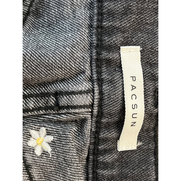 Pacsun Women's Faded Black High Rise Daisy Embroidered Straight Leg Jeans Sz 26
