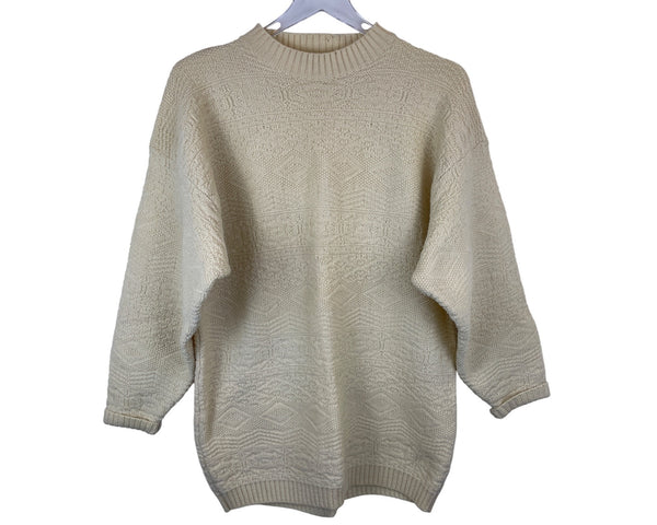 Ann Taylor Womens Cream Wool Textured Pullover Sweater Small Hong Kong Knit