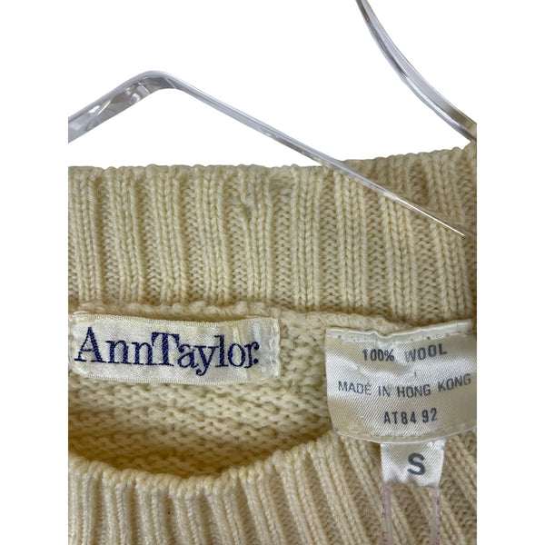 Ann Taylor Womens Cream Wool Textured Pullover Sweater Small Hong Kong Knit