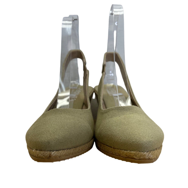 Viscata Barcelona Green & Beige Espadrille Slingback Wedge Sandals Sz 10 US