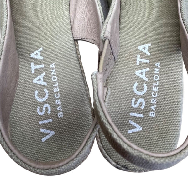 Viscata Barcelona Green & Beige Espadrille Slingback Wedge Sandals Sz 10 US